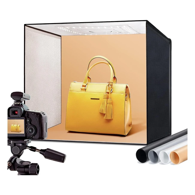 Set de Estudio Fotográfico Raleno 50x50x50 cm - Caja de Fotos Profesional con Luz Ajustable - Incluye 4 Fondos PVC Negro, Gris, Naranja, Blanco