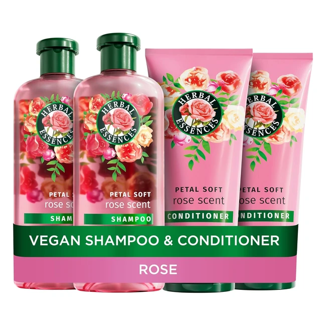 Herbal Essences Rose Shampoo & Conditioner Set | Petal Soft Hair | Vegan | Dry Hair | 2x350ml Shampoo | 2x250ml Conditioner