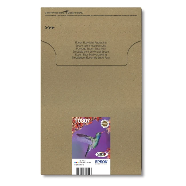 Epson T0807 Hummingbird Genuine Multipack - Eco-Friendly Packaging - 6 Colours - Claria Photo HD Ink Cartridges