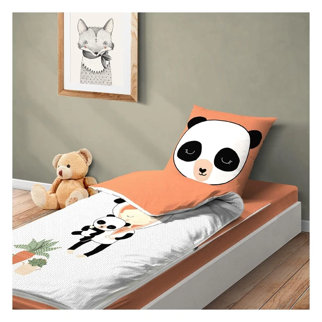 Parure de lit enfant Miss Panda, bleu clin, 3 pièces sans couette 90x190 cm, Caradou