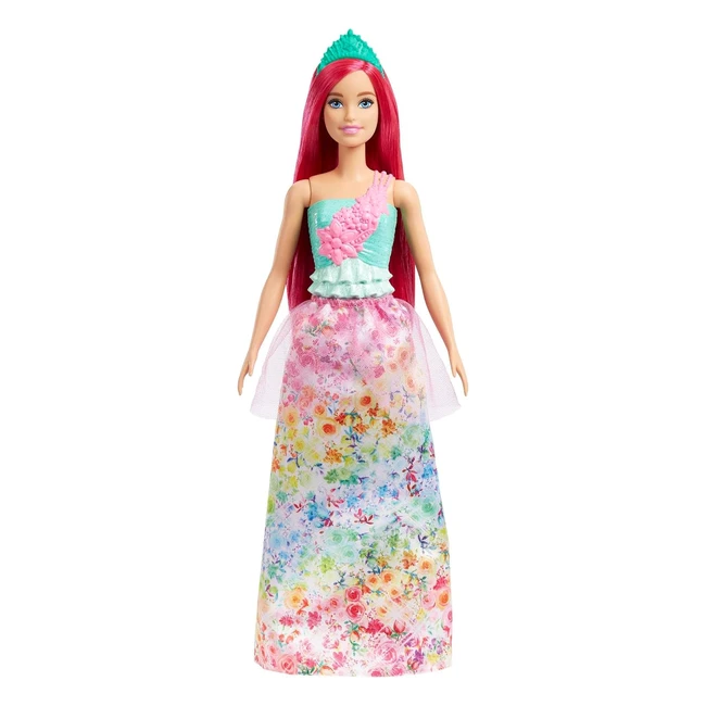 Barbie Poupée Royal Dreamtopia Cheveux Roses - Corsage Scintillant - Jupe Fleurs Multicolores - Accessoire pour Cheveux - Jouet Enfant 3+