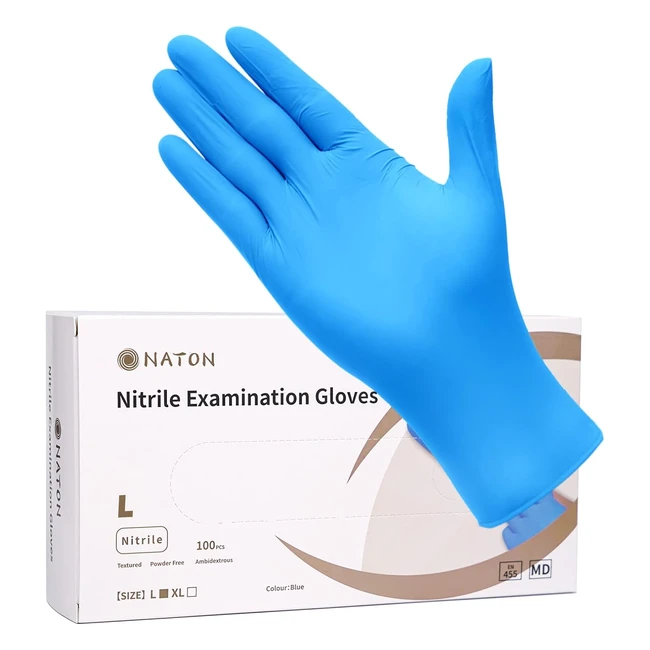 Naton Nitrile Vinyl Gloves - Pack of 100 Large - Extra Strong Latex-Free Powde