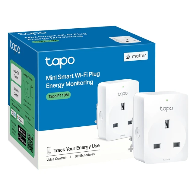 Tapo Matter Smart Mini WiFi Plug - Energy Monitoring - Remote Control - Works with Smart Things, Alexa, Google Home - Tapo P110M