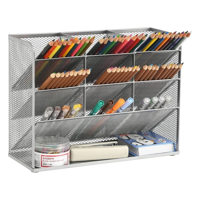 Marbrasse Mesh Desk Organizer - Pen Holders, Desk Tidy, Desktop Stationary Storage - Silver