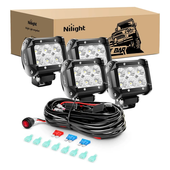 Nilight LED Pods 4pcs 4 Inch 18W Flood Off Road Fog Lights - High Performance, Waterproof, 2 Years Warranty