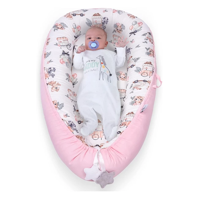 YGJT Baby Nest Pod for Newborn Baby Lounger - 100% Cotton - Lovely Deer Pink