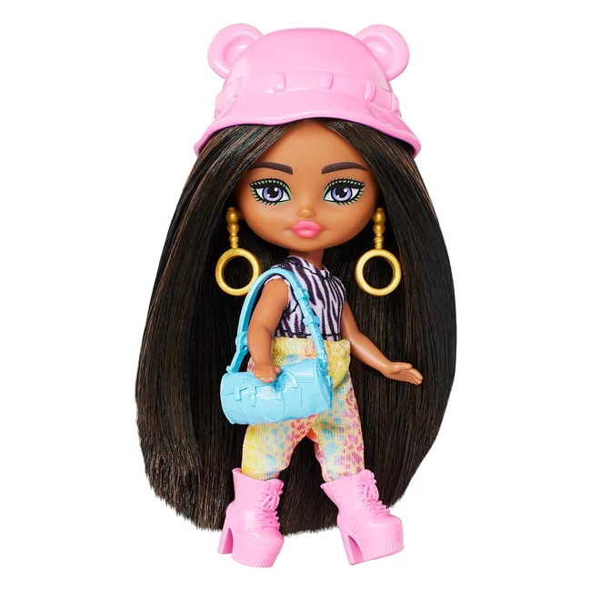 Barbie Poupe Mannequin Mini Extra Fly - Haut Imprimé Zèbre et Pantalon Arc-en-ciel - Jouet Enfant 3+