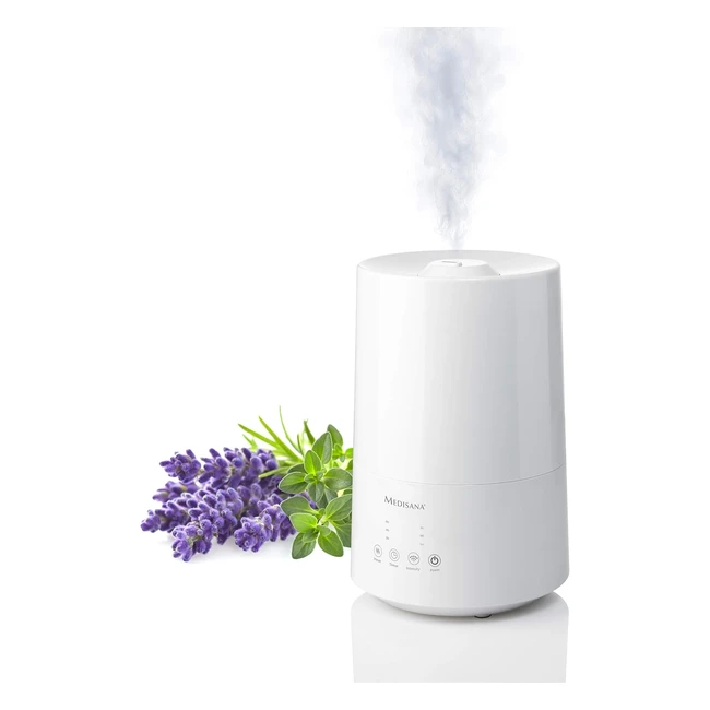 Umidificatore ad Ultrasuoni Medisana AH 661 - Purificatore d'Aria per Camere da Letto e Soggiorni - Nebulizzatore con Scomparto per Aromi - Funzione di Riscaldamento - 35 Litri