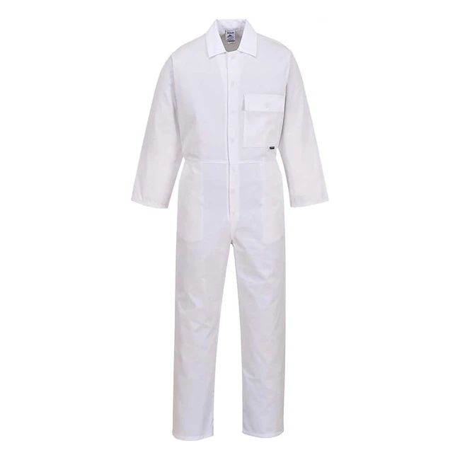 Portwest Standard Coverall - Size L, White - 2802WHRL - Flap Chest Pocket, Concealed Stud Front