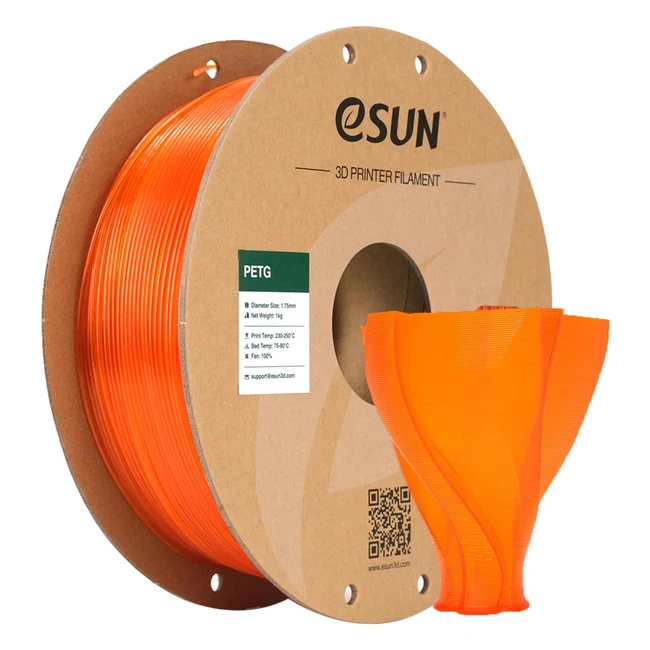 eSun PETG Filament 175mm - Dimensional Accuracy 005mm - 1kg Spool - Orange