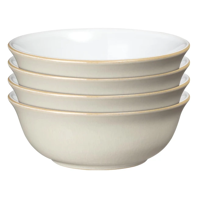Denby Linen Cereal Bowl Set of 4 Cream - Handcrafted, Durable, Dishwasher Safe