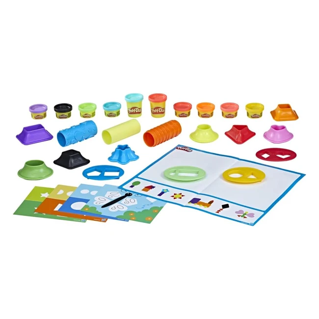 Play-Doh Forme e Colori - Giocattolo Prescolare per Bambini dai 2 Anni - 5 Tappetini da Gioco, 15 Strumenti e 10 Colori