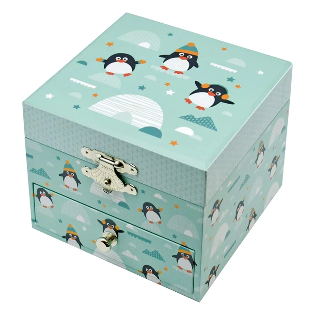 Boîte à trésors musicale pingouin Trousselier - Phosphorescent - Musique de nuit de Mozart - Vert