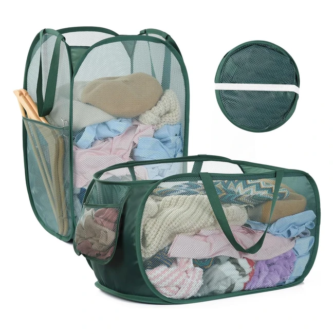 Panier à linge pliable Otraki 70L, grand, pop-up, en maille, avec poignée et poche latérale