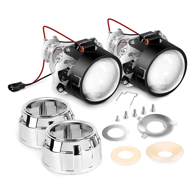 Nilight 10041P 25 Mini Projector Lens for H1 Bulb Headlights - Chrome Shroud - 2 Years Warranty