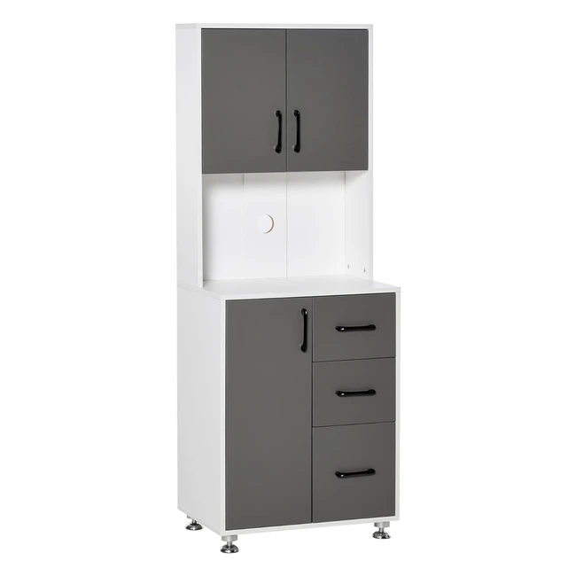 Buffet de cuisine HOMCOM armoire multirangements 1 porte 3 tiroirs gris blanc