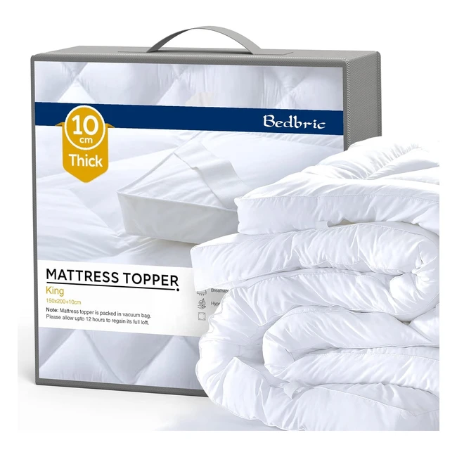 Soft & Fluffy Quilted Mattress Topper - 4 Inches Thick - Hypoallergenic - King Size