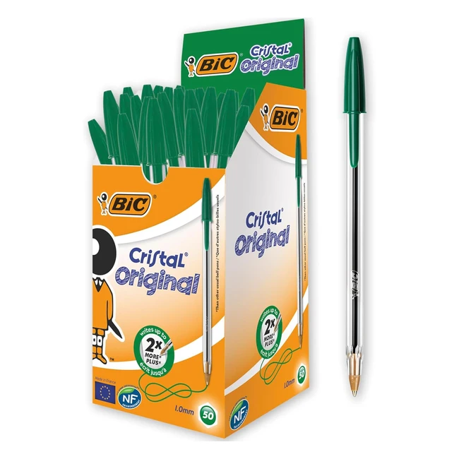 Stylos Bille Bic Cristal Original - Pointe Moyenne 10mm - Vert - Lot de 50