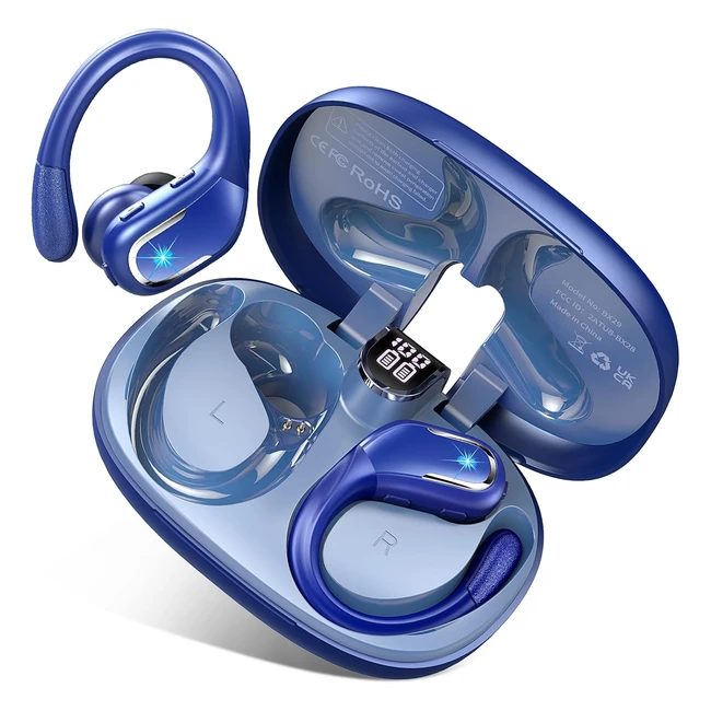Wireless Earbuds Bluetooth 53 Headphones - CVC80 Noise Cancelling Mic - IP7 Waterproof - 3D Stereo - 75H Playtime - Sport Ear Buds - Earhooks - Blue