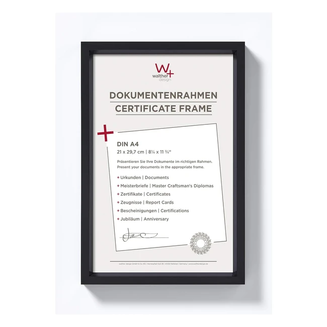 Walther Design Picture Frame - Black, 21 x 297 cm DIN A4 - Steel Style Plastic Frame