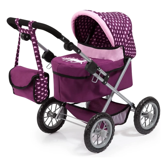 Poussette Landau pour Poupée Bayer Design 13037AA - Réglable - Trendy Rose/Prune - 68 cm