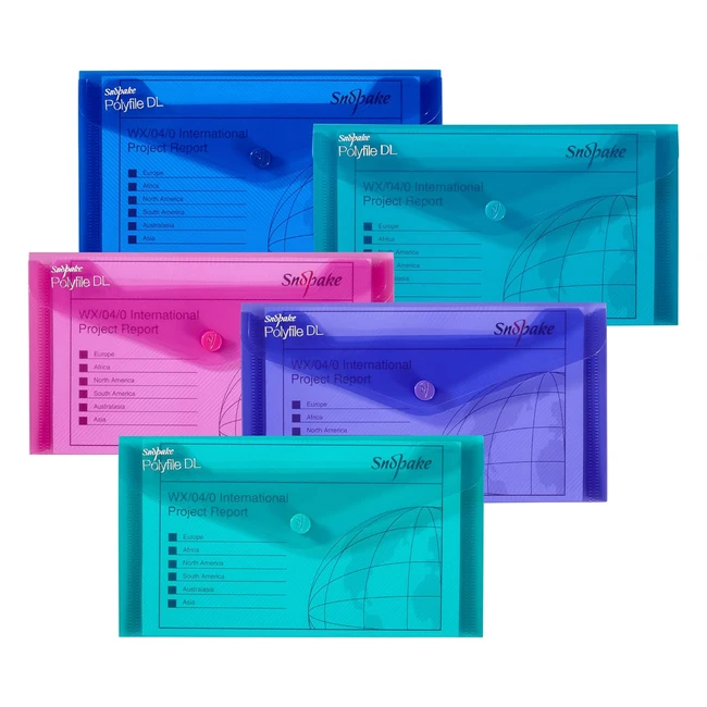 Snopake DL Polyfile Popper Wallet - Electra Assorted Pack of 5 - Ref 10035