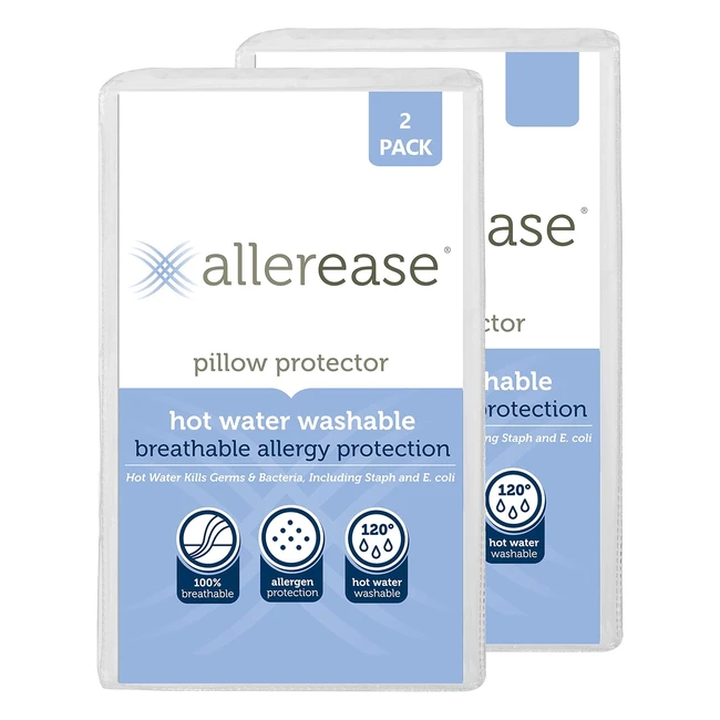 Protector de almohada Allerease lavable con agua caliente - Blanco - King - 2 un