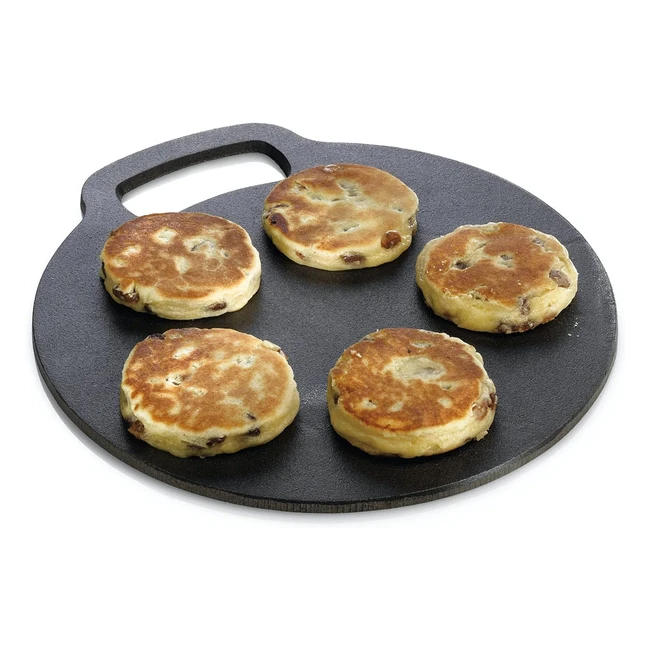 KitchenCraft Baking Stone Tray Non Stick for Oven or Hob | Pizza, Bread, Pancake | Gift Box | Round Cast Iron 27cm