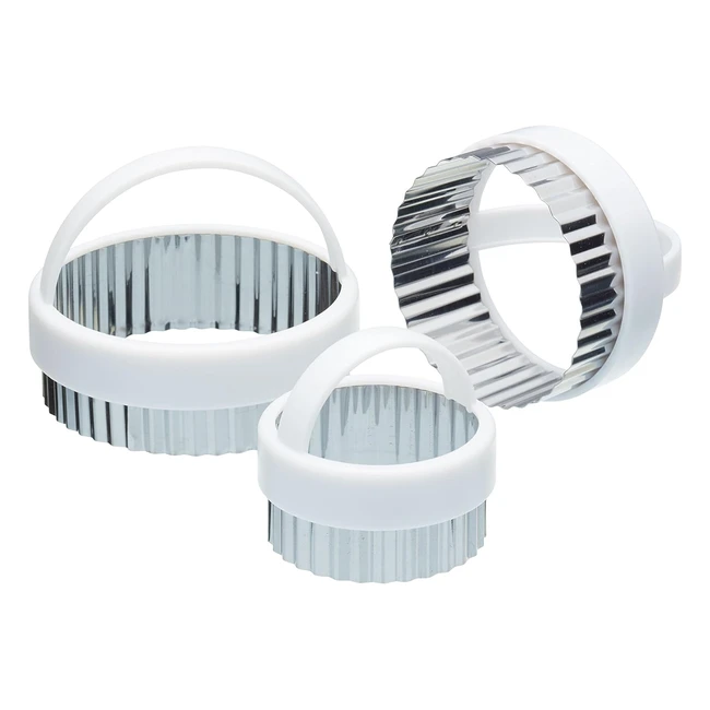 KitchenCraft Fluted Pastry Cookie Cutters Set of 3 - Stainless Steel - 78cm, 140cm, 110cm