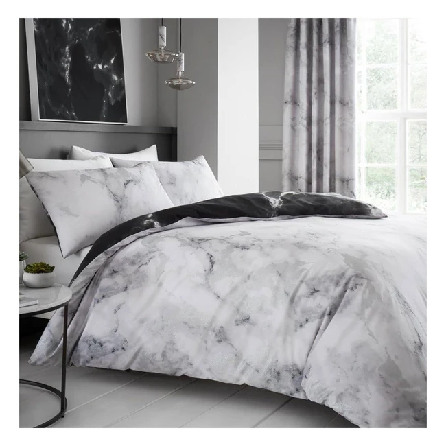GC Gaveno Cavailia Printed Textured Duvet Cover - Double Reversible Marble Quilt Covers - Polycotton Bedding Sets - White