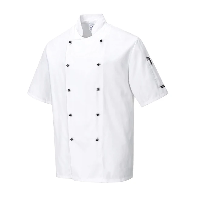 Portwest C734 Men's Chef's Coat Short Sleeve White Medium - Hard Wearing Twill Fabric
