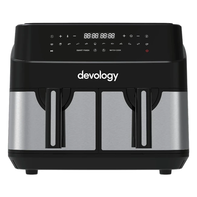 Devology Double Air Fryer 10L - 2x5L Dual Zone - 50 Recipe Cookbook - 12 Cooking Programs