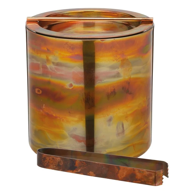 Cubitera Barcraft de Acero Inoxidable con Tapa y Pinzas - Acabado de Cobre Iridiscente - 15 Litros