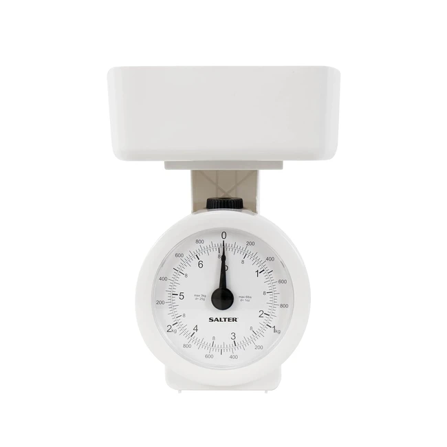Salter 112 WHWHDR Mechanical Kitchen Scale - Compact Food Scale with 3kg Capacity - Battery-Free Baking Scale