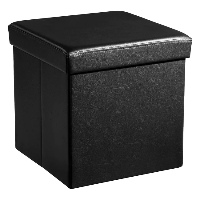 Songmics Storage Ottoman Cube Footstool - Holds up to 300 kg - Synthetic Leather - Black
