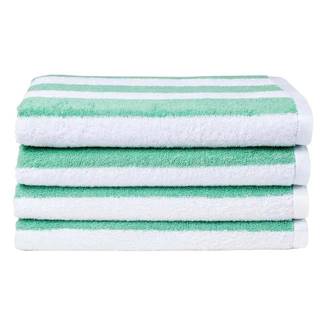 Serviette de plage Amazon Basics rayures cabana vert d'eau lot de 2 152 x 76 cm - absorption optimale
