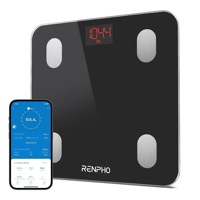 RENPHO Körperfettwaage Bluetooth Personenwaage mit App - Hochpräzise Messung von Gewicht, BMI, Körperfett, Muskelmasse und mehr - Schwarz