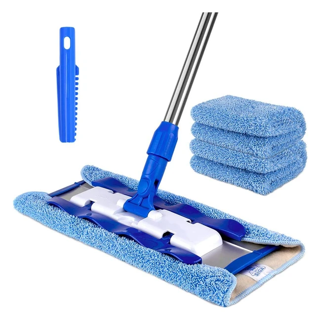 Balai plat professionnel Mrsiga avec manche inox et lavettes microfibre - Réf. 123456
