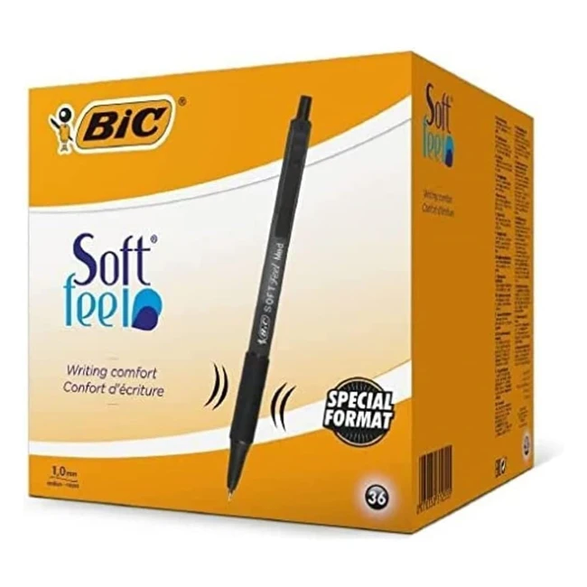 Stylos Bic Soft Feel - Pointe Moyenne 10mm - Noir - Bote de 36