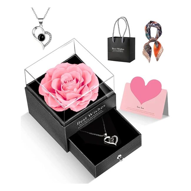 Regalo per lei: Rosa eterna con collana I Love You - Idea regalo per la festa della mamma, compleanno, anniversario - Rosa