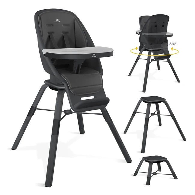 Kesser 3in1 Toni Hochstuhl - Kinderhochstuhl, Babystuhl, Kombihochstuhl - Hocker mit wasserdichter Höhenverstellung - Beine aus Holz - Sicherheitsgurte - Mitwachsend - Anthrazitgrau