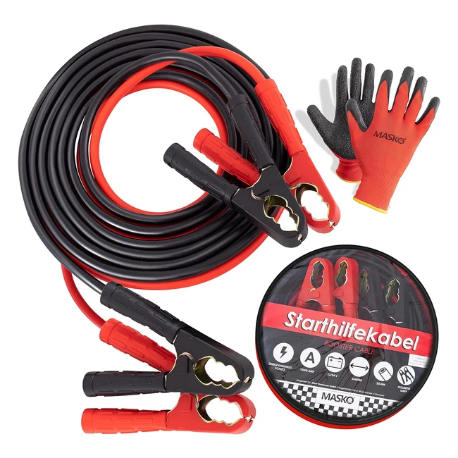 Masko Starthilfekabel Überbrückungskabel für Benzin und Dieselmotoren 61224 Volt Auto Motorrad Starterkabel aus Kupfer inkl. Handschuhe und Tragetasche 2 x 6m