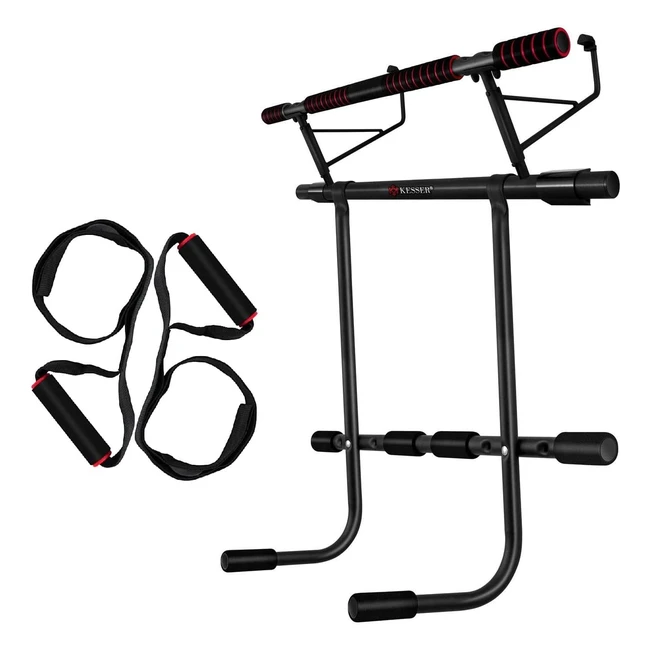 Kesser 4in1 Premium Klimmzugstange inkl. Dipstation | Power Ropes | Klappbare Türreck | Sicherer Türrahmen | Ohne Schrauben | Pull Up Bar für Crossfit