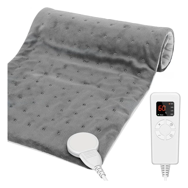 Riogoo Almohadilla Térmica Eléctrica 30x60cm - Alivio Dolor Espalda - 5 Niveles Calor - 4 Temporizadores