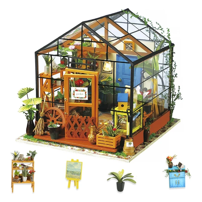 Rolife DIY Wooden Dollhouse Miniature 3D Greenhouse Kit - Craft Kits for Adults 