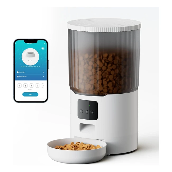6L Automatic Cat Feeder - Timed Food Dispenser with 10s Voice Recorder - WiFi App Control - Up to 12 Portions - 10 Meals per Day