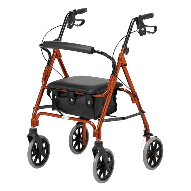 Days Lightweight Folding Rollator Walker with Seat, Lockable Brakes, and Carry Bag - Russet Orange