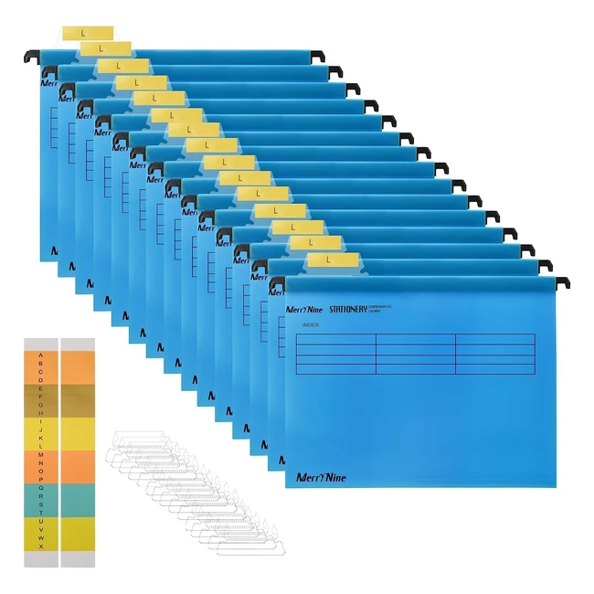 Merrynine A4 Suspension Files - 15pcs Polypropylene Filing Cabinet with Tabs and Card Inserts