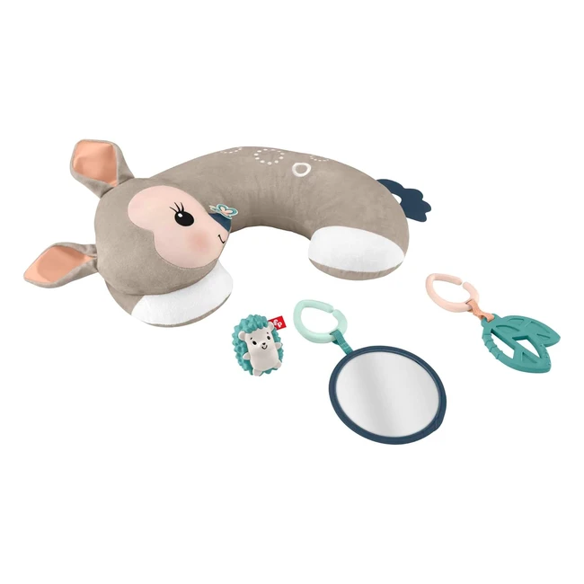 Coussin d'éveil Fisher-Price Faon avec 3 jouets sensoriels - Confortable et lavable - Jouet d'activité et développement pour nouveau-nés
