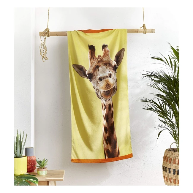 Catherine Lansfield Giraffe Beach Towel - Soft 100 Cotton - 76x160cm - Yellow